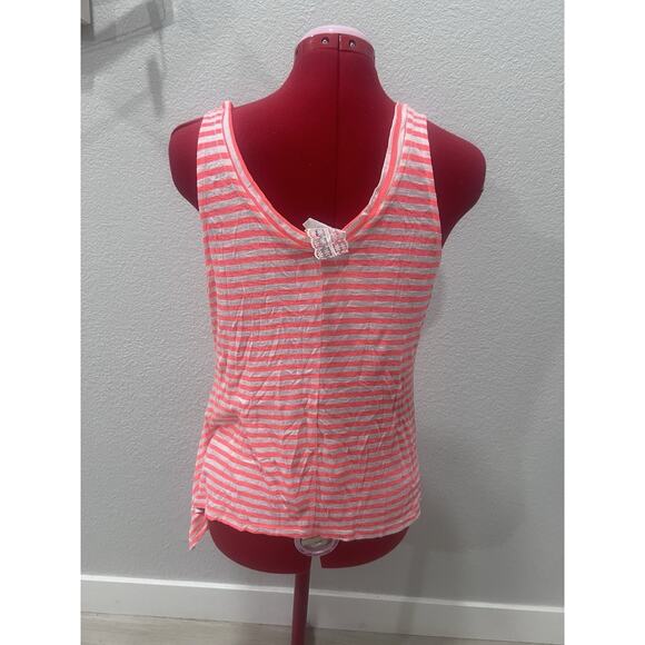 Striped Tank Top V Neck Sleeveless Casual Summer Beach Coral White - Picture 3 of 6